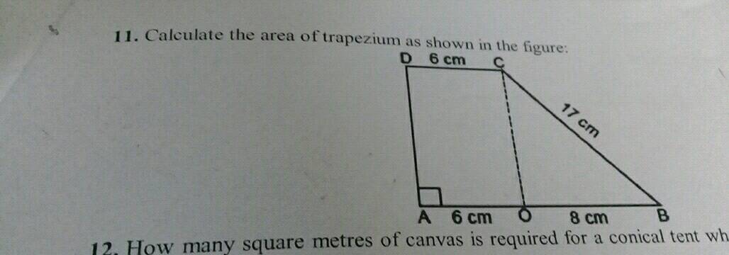 calculate the area of trapezium as shown in the figure