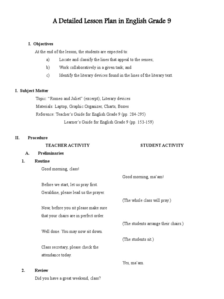 detailed lesson plan in english grade 9 pdf