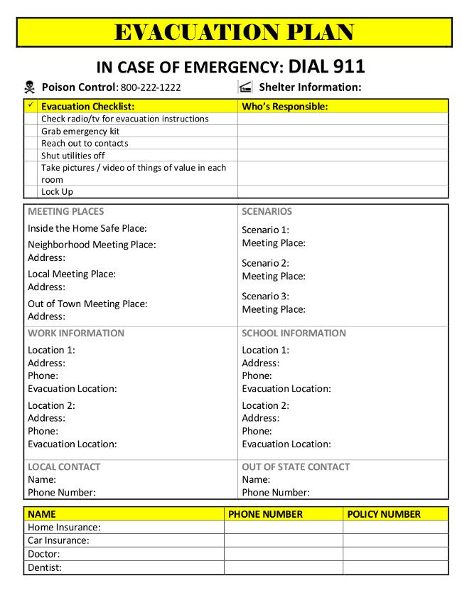 printable evacuation checklist