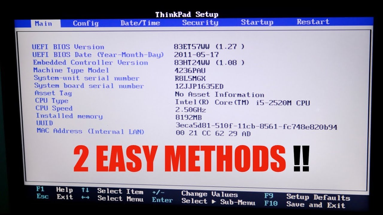 lenovo thinkpad bios key