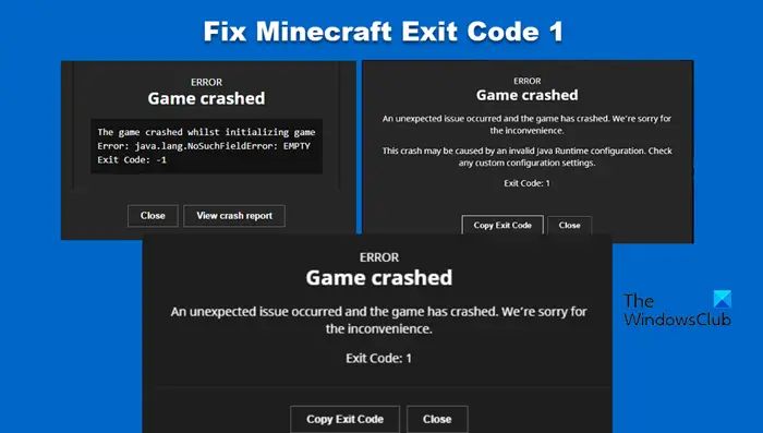 exit code 1 minecraft