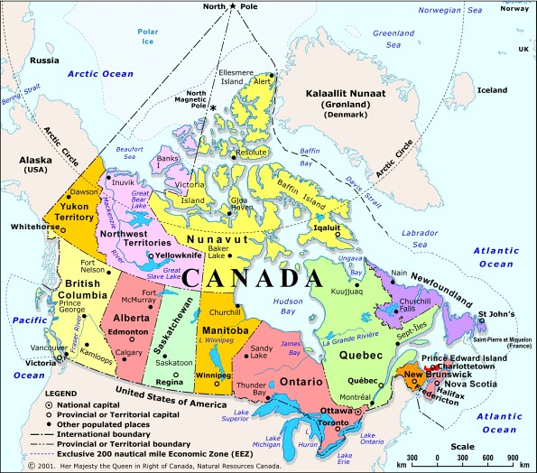 map of canada and capital cities