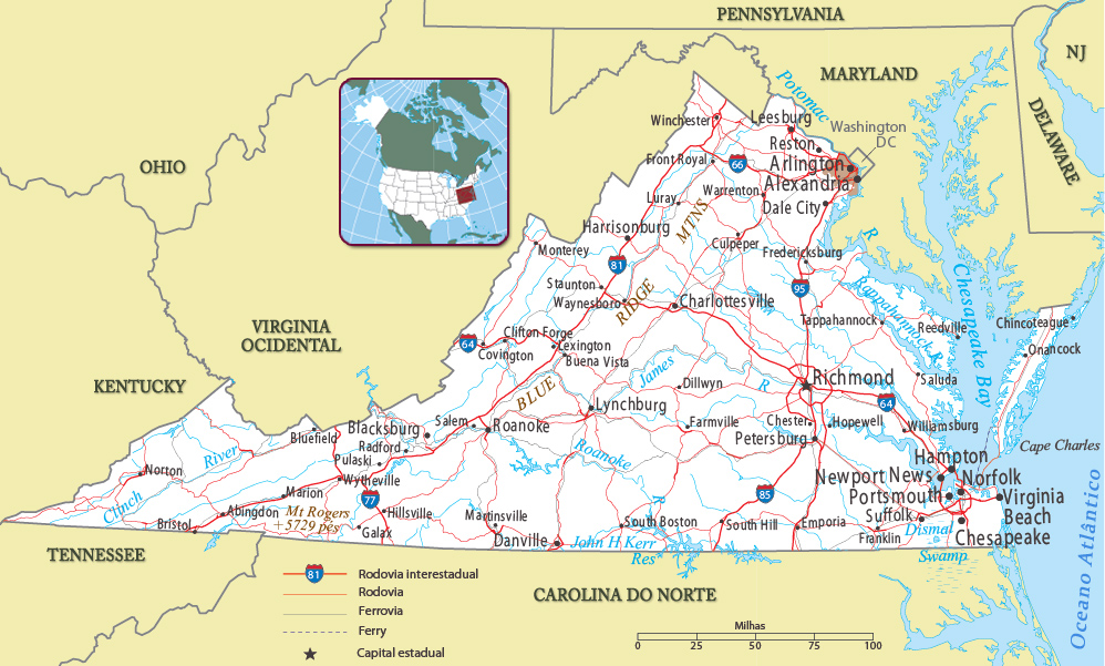 mapa del estado de virginia