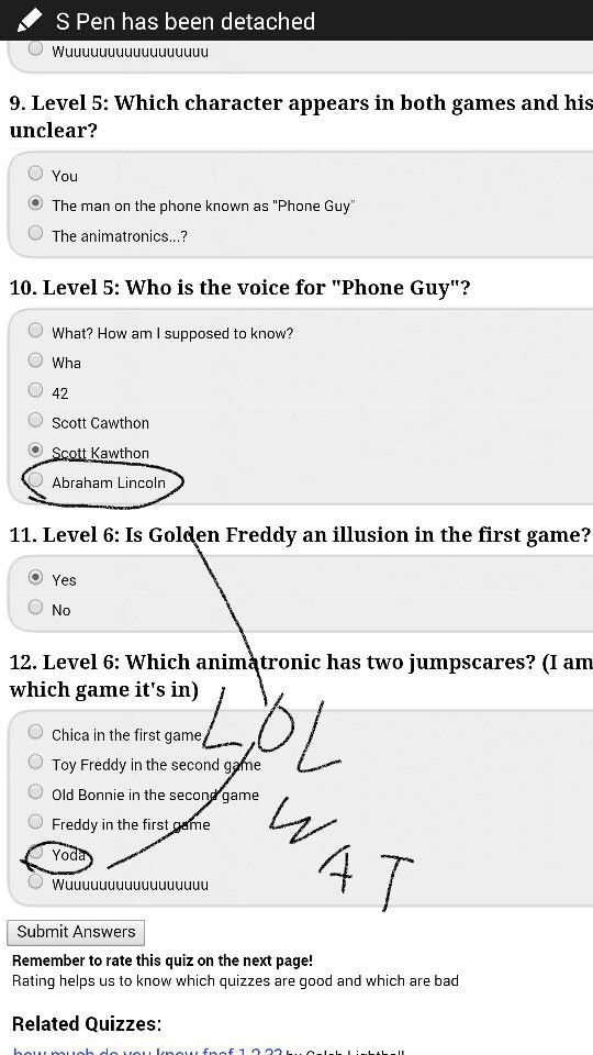 fnaf quizzes