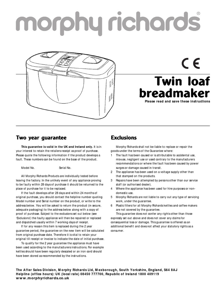 morphy richards breadmaker instructions