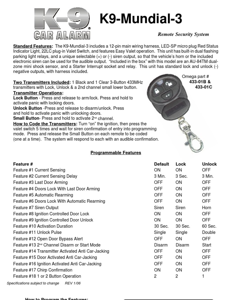 k 9 car alarm manual español