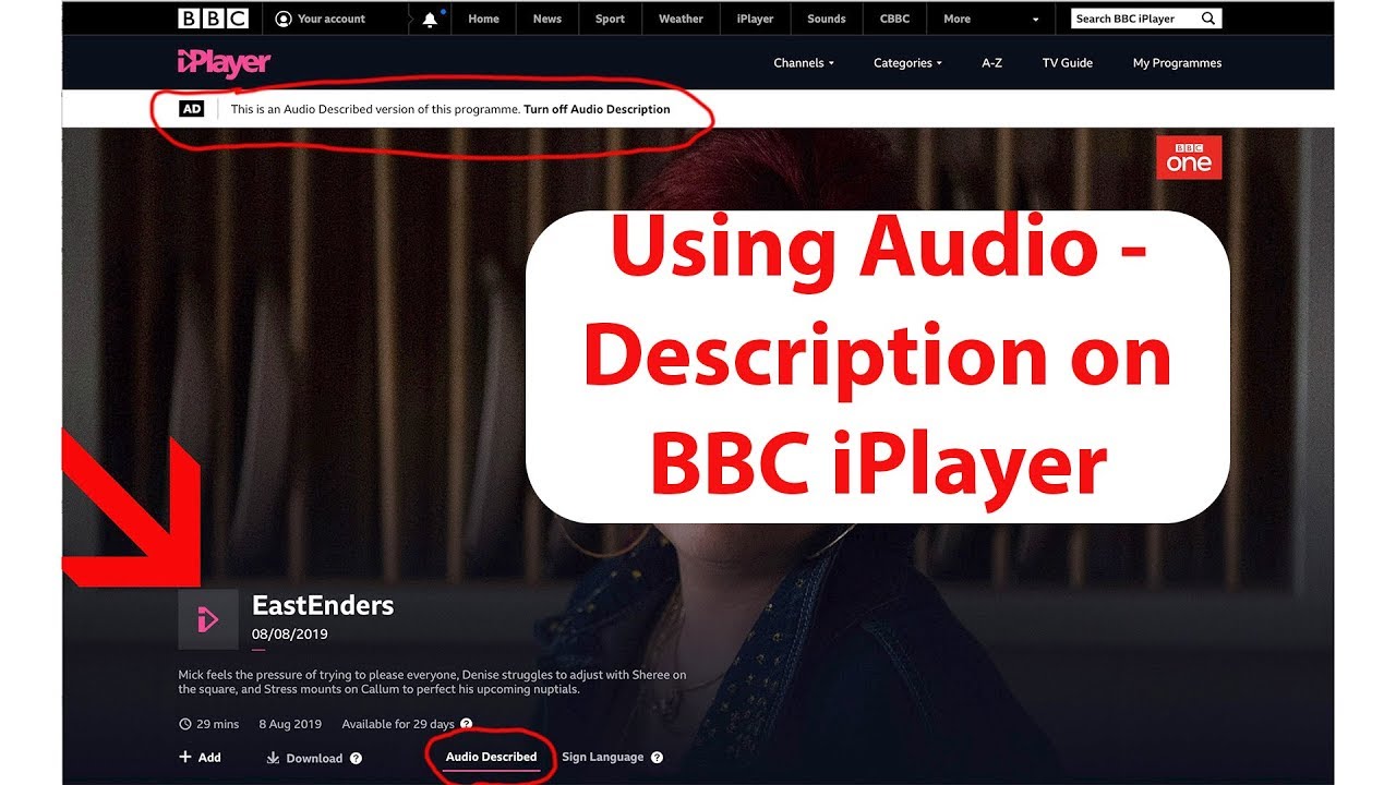 turn off audio described iplayer