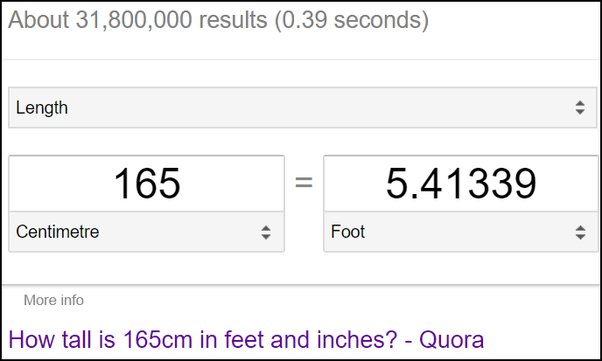 1.65 metres in inches