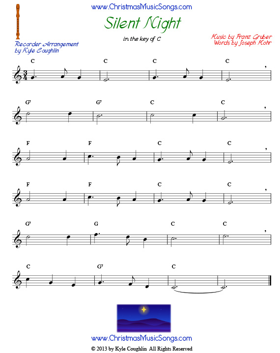 silent night recorder sheet music