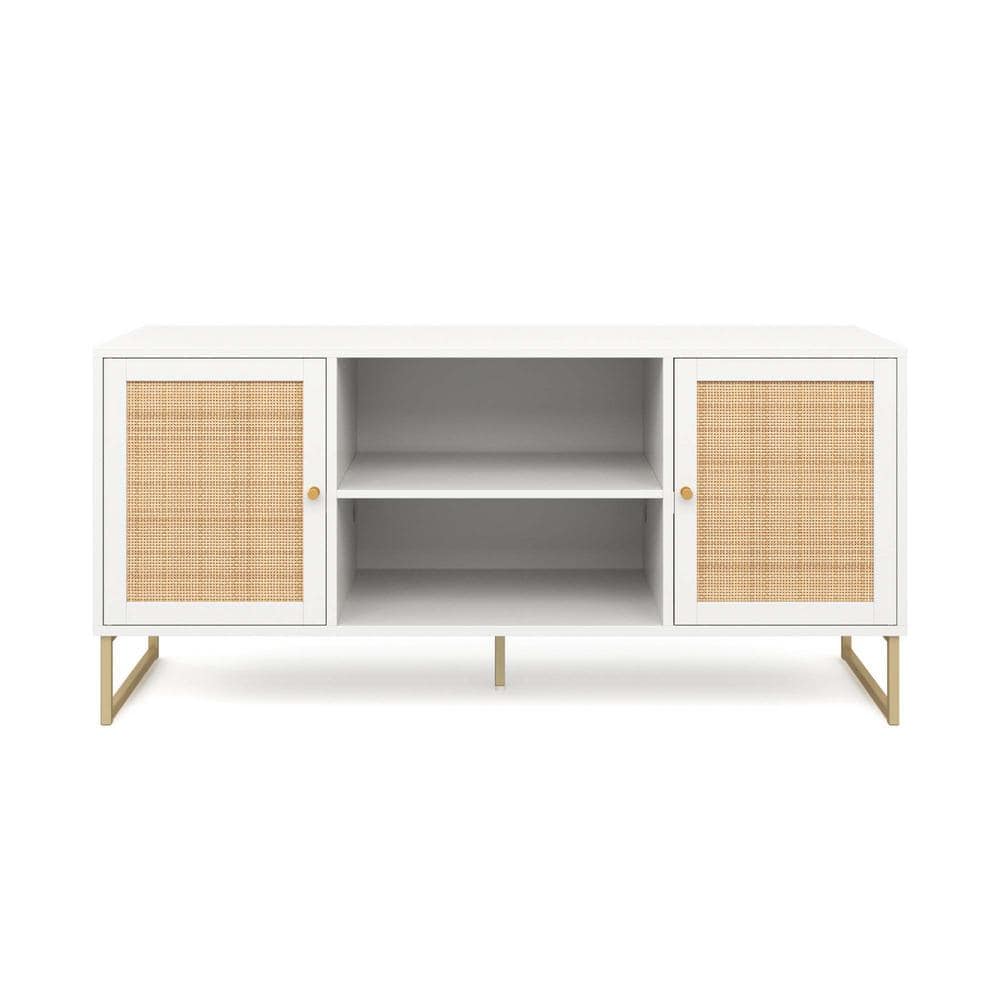 white and rattan tv stand