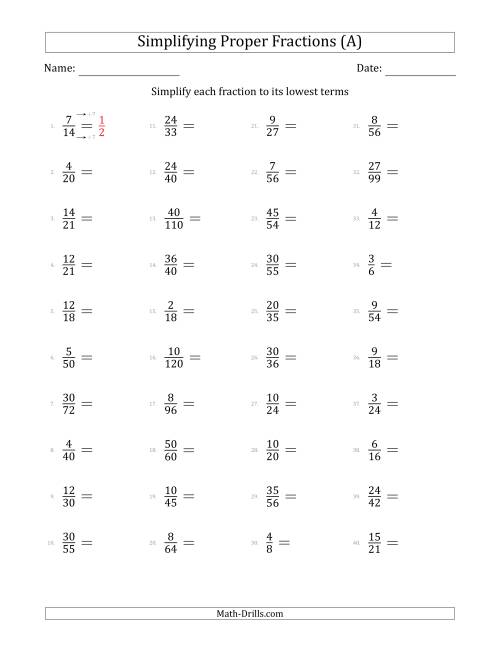 simplest form fractions worksheet