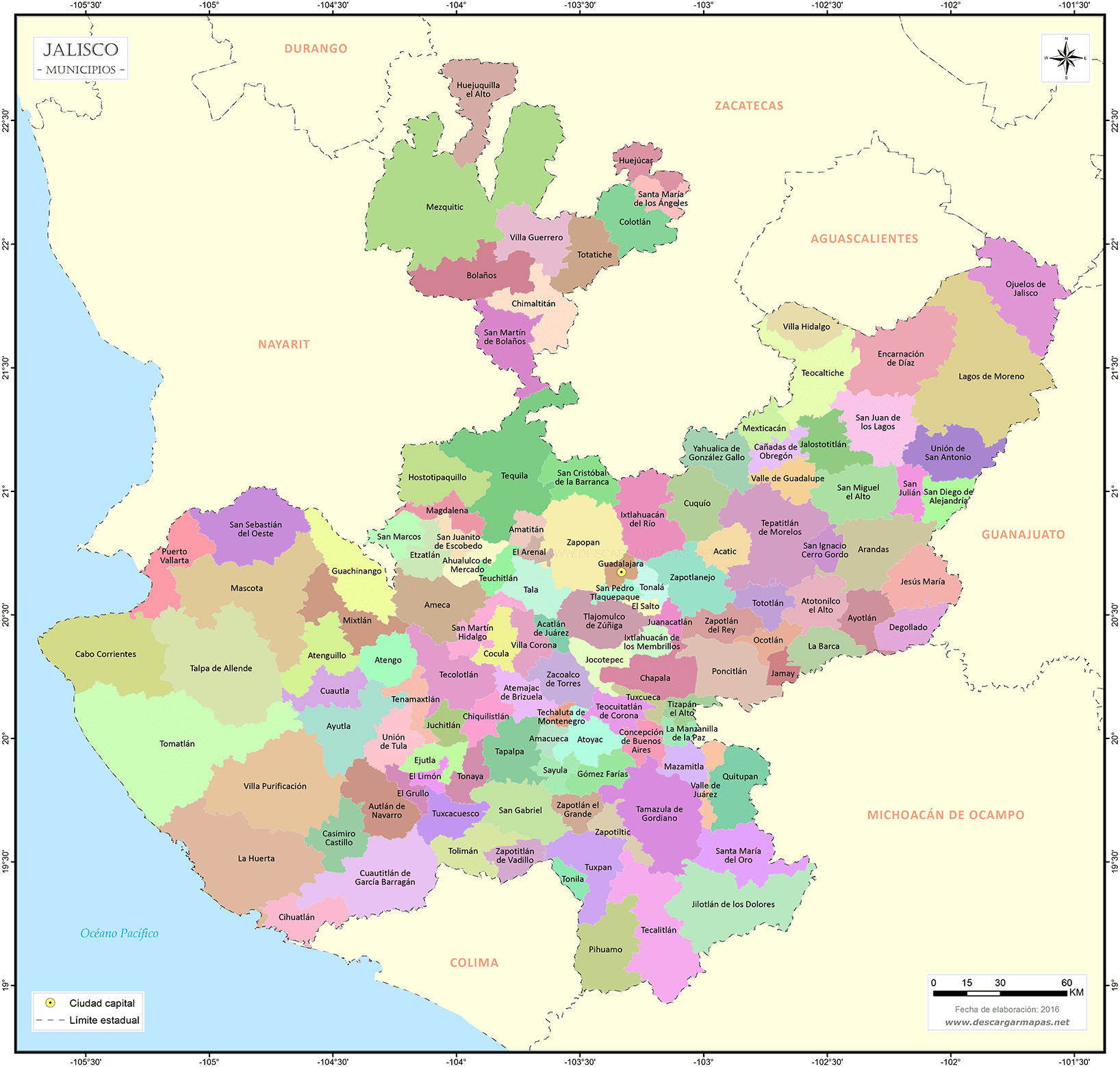 mapa de jalisco con nombres para imprimir