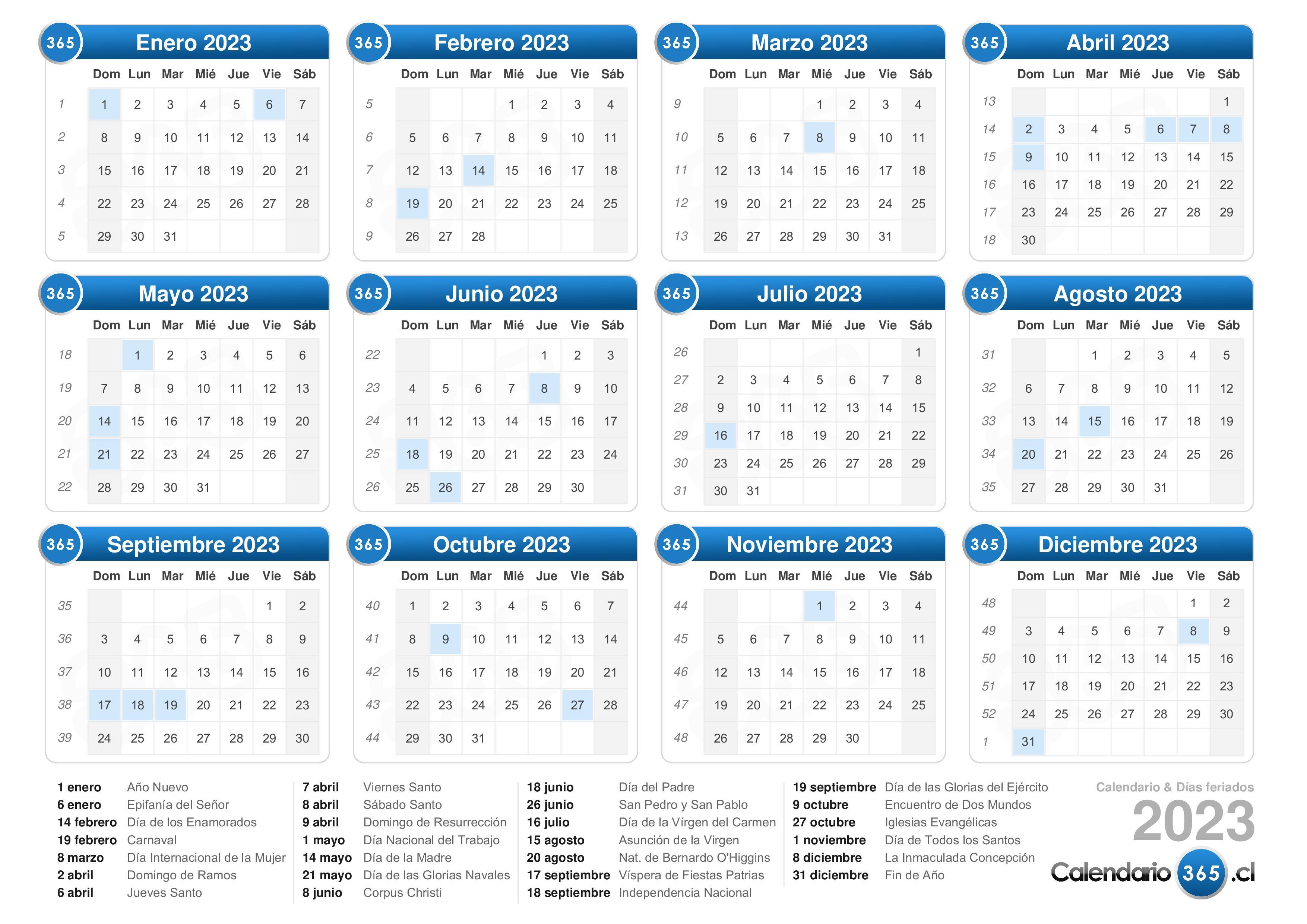 calendario laboral 2023 chile