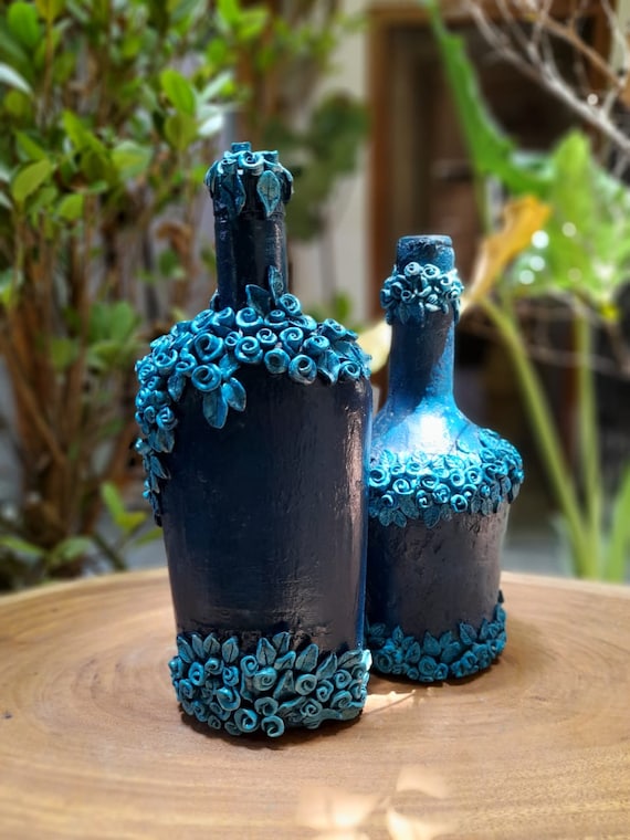 glass bottle decoration with clay