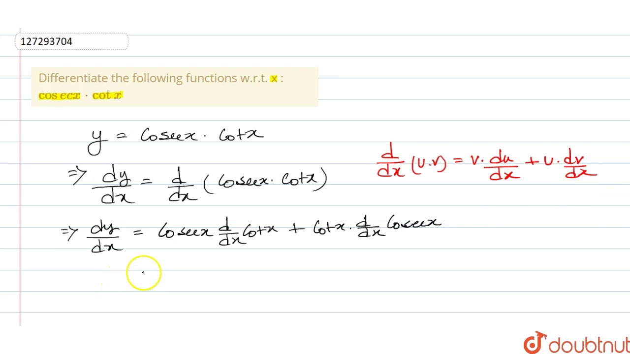 derivative of cosec x cot x