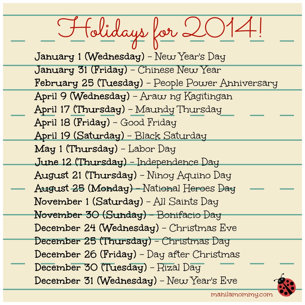 2014 calendar with philippine holidays