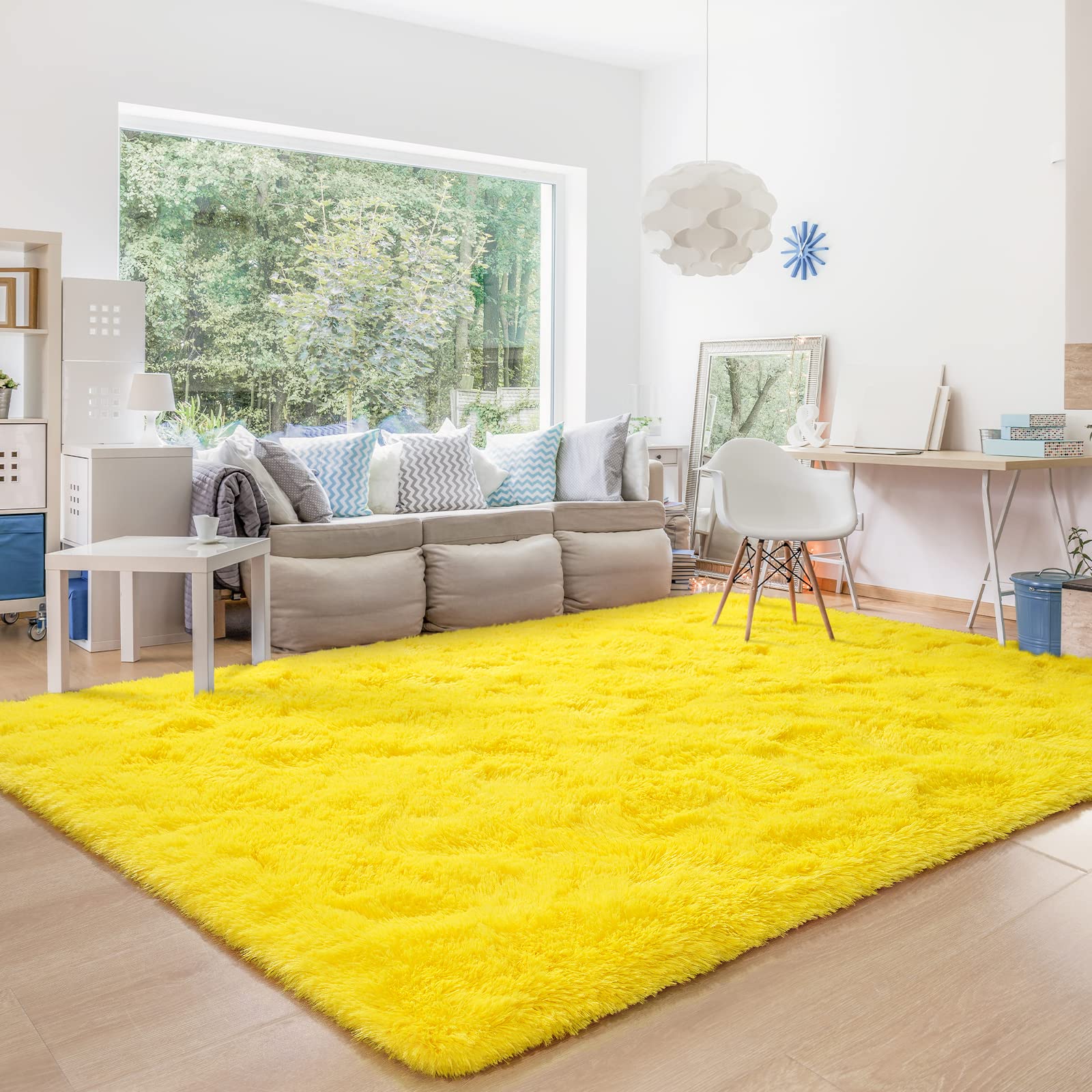 yellow carpet living room