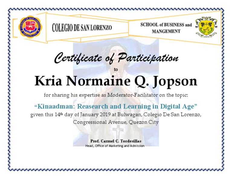 certificate of appreciation for moderator