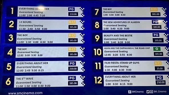 how much is a movie ticket in the philippines