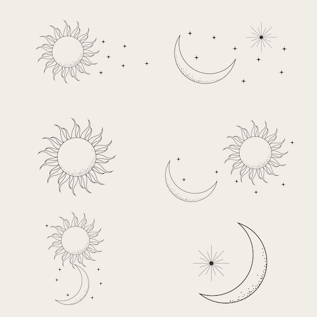 sun and moon line drawing
