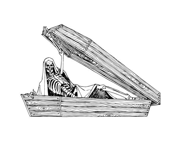 skeleton in coffin drawing