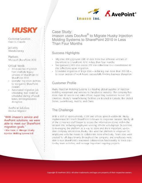 husky injection molding jobs