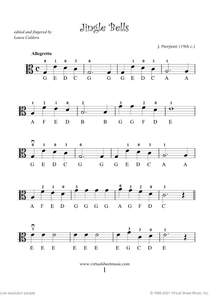 jingle bells notes for viola