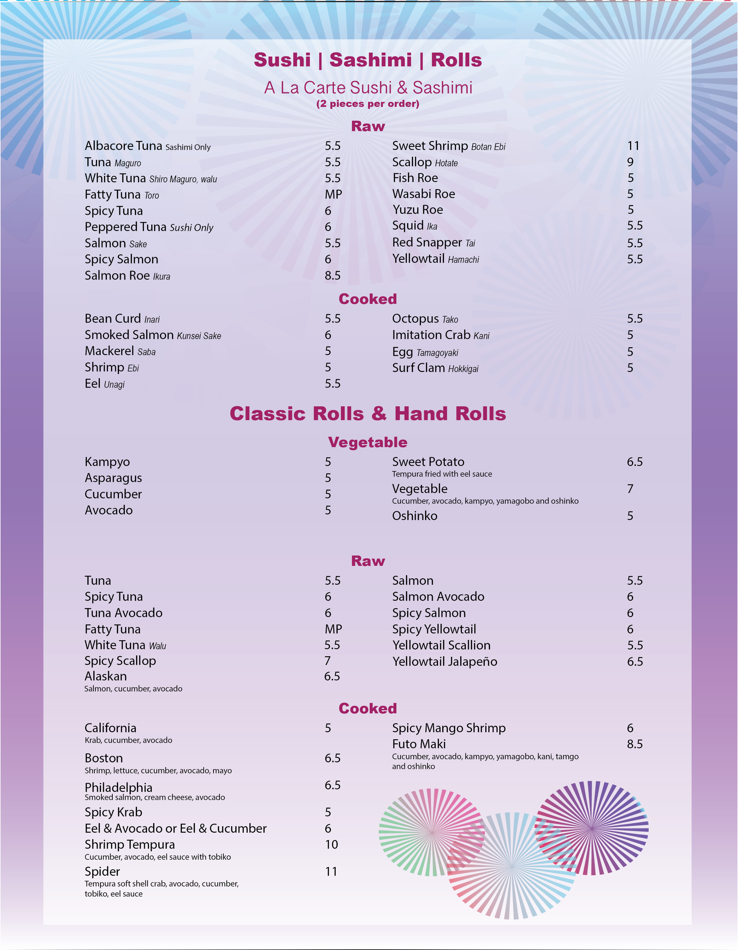 hanabi japanese cuisine menu