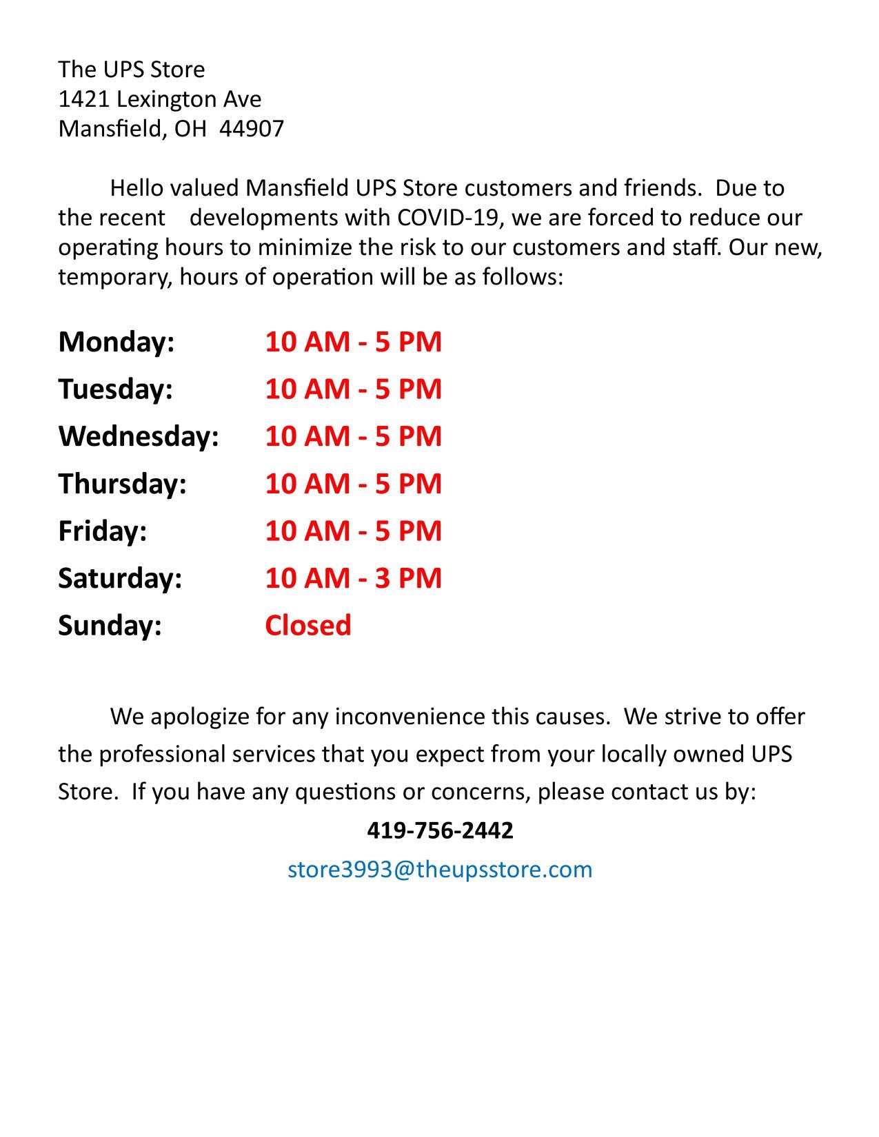 ups store hours