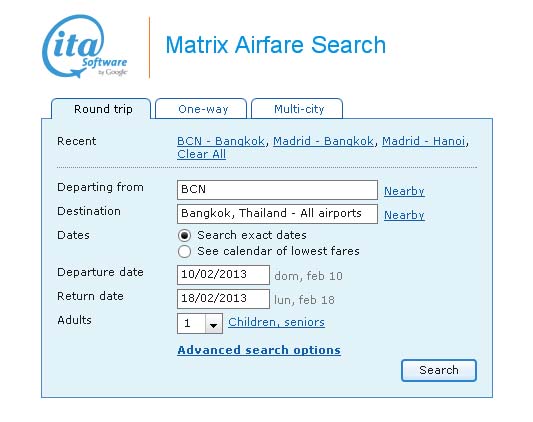 ita matrix flights