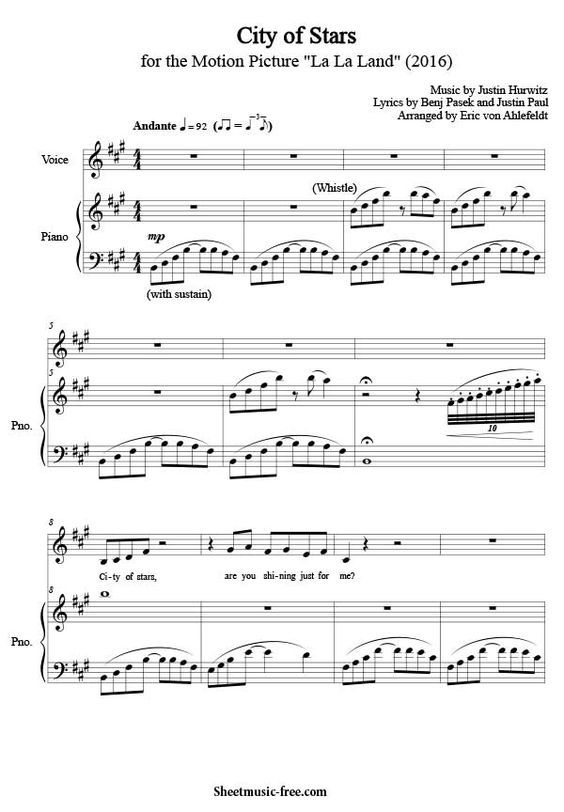 city of stars la la land piano sheet