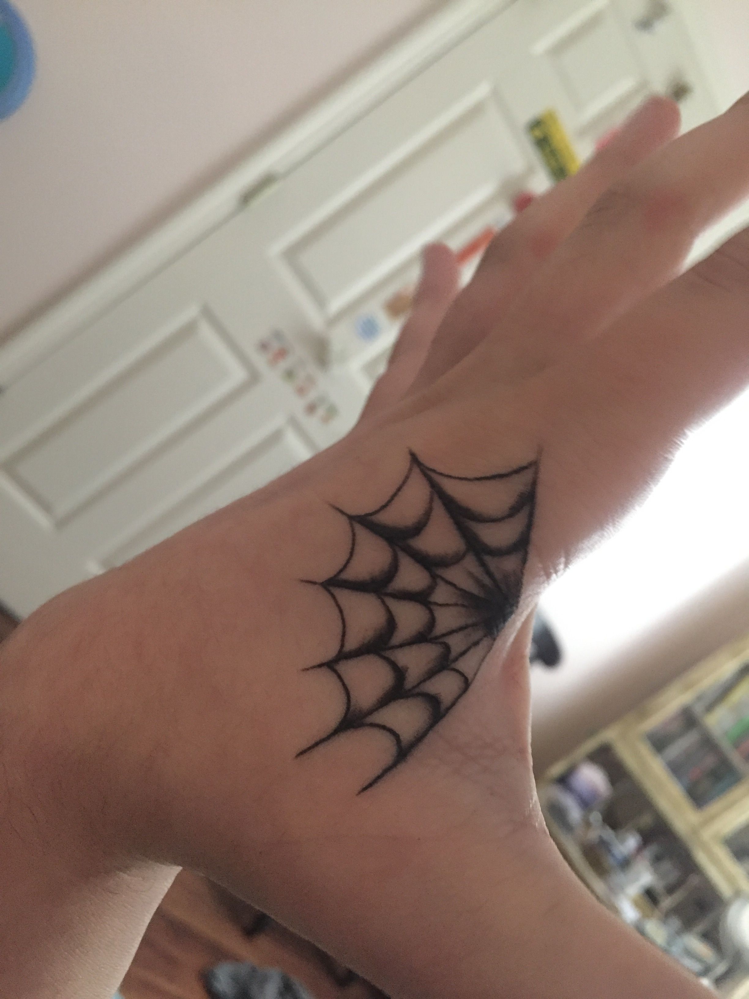 spider web hand tattoo