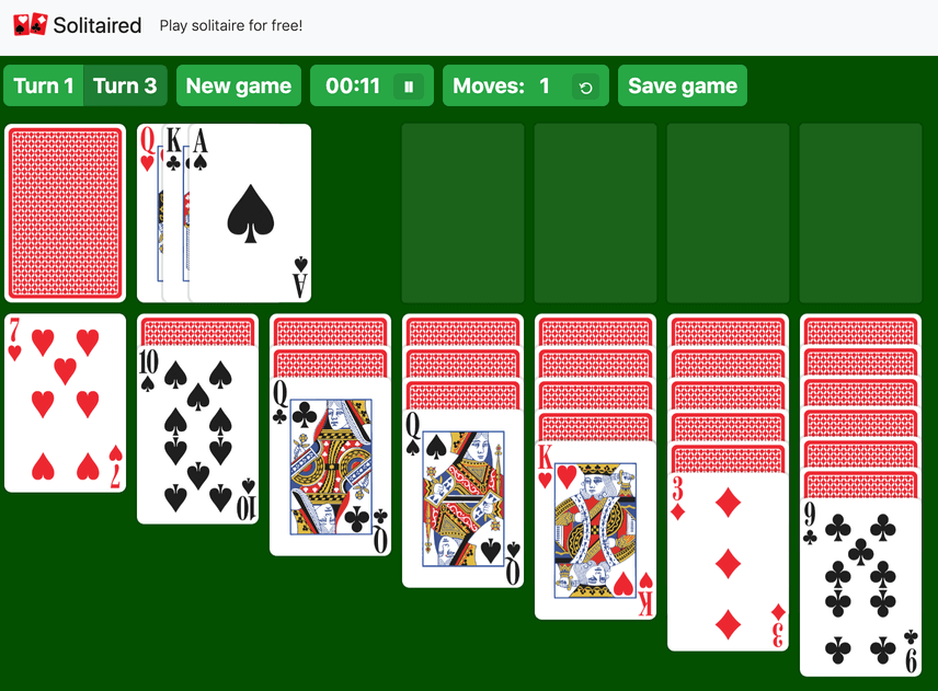 klondike solitaire green felt