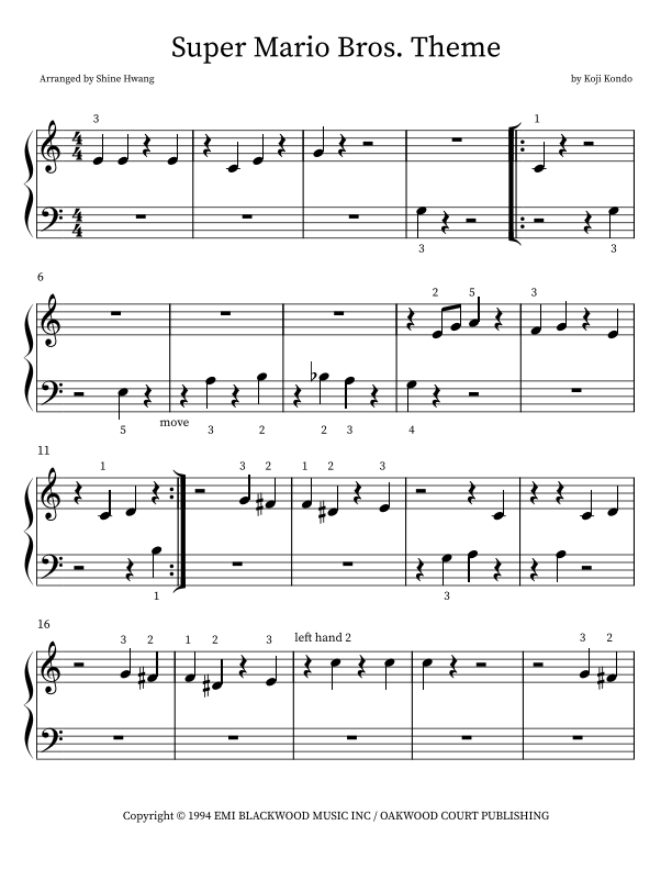 sheet music for mario theme song