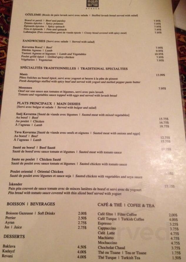 avesta montreal menu