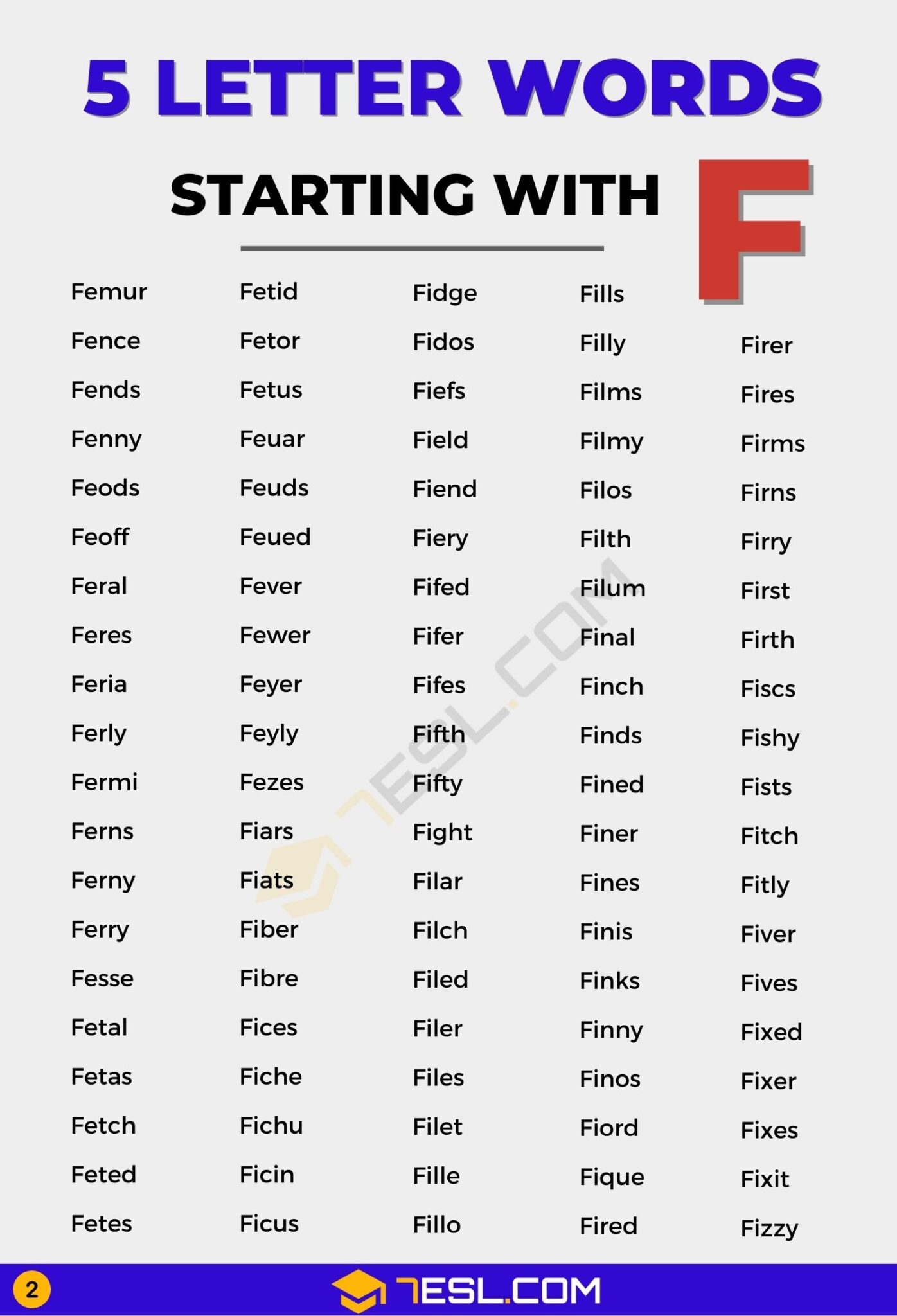 5 letter words starting with f
