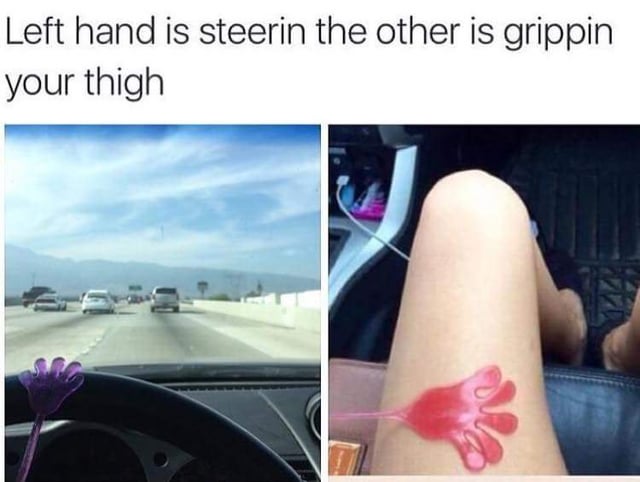 hand on thigh while driving meme