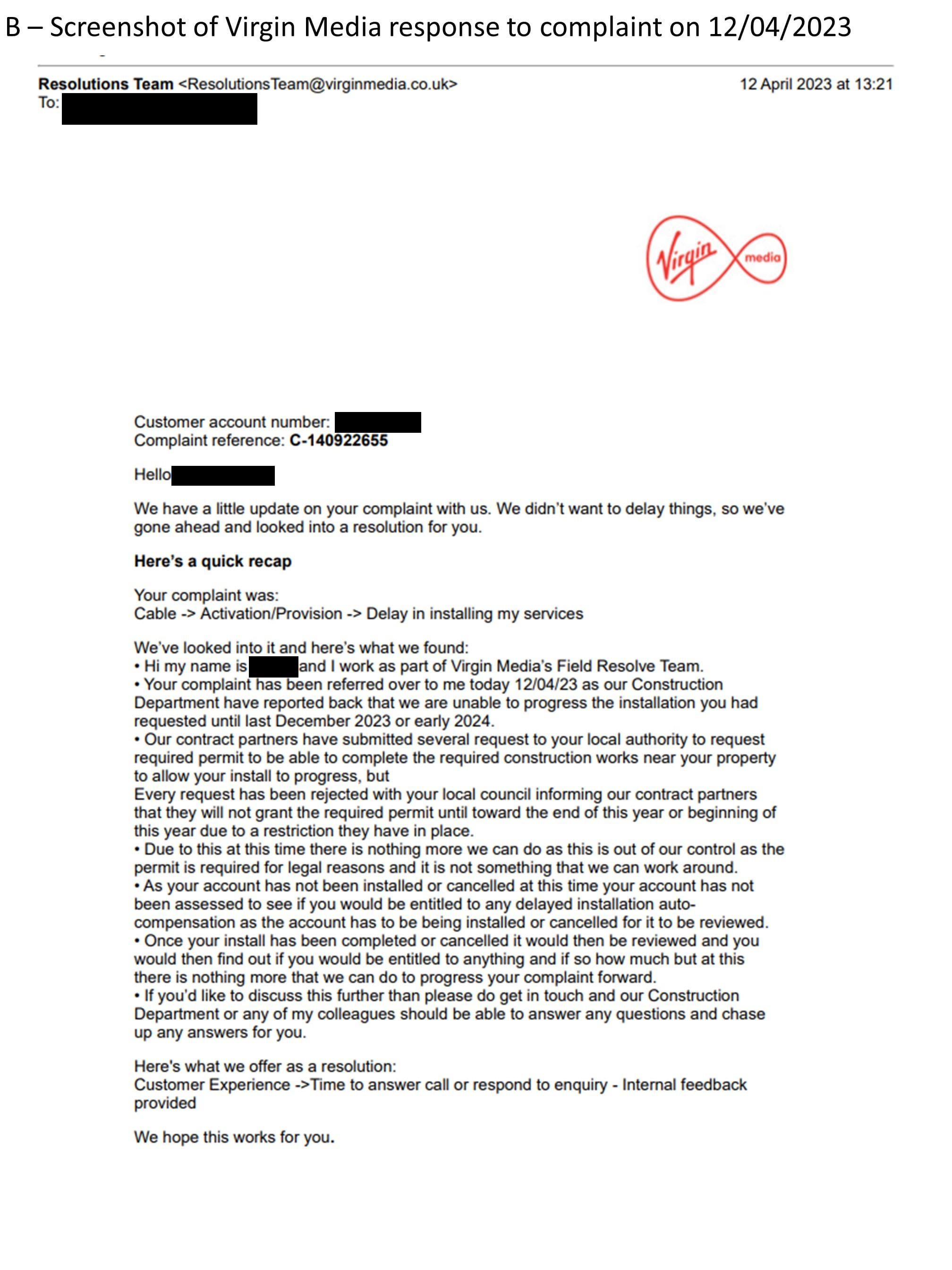 email virgin media complaints