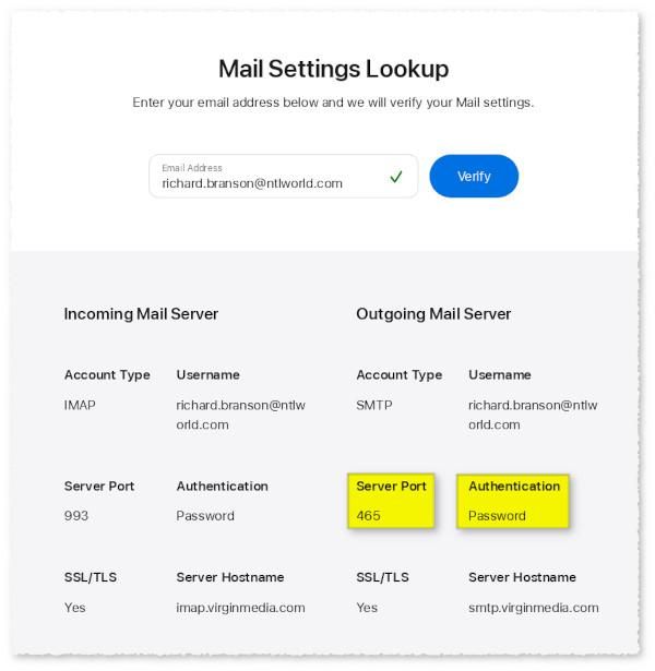 mail settings lookup