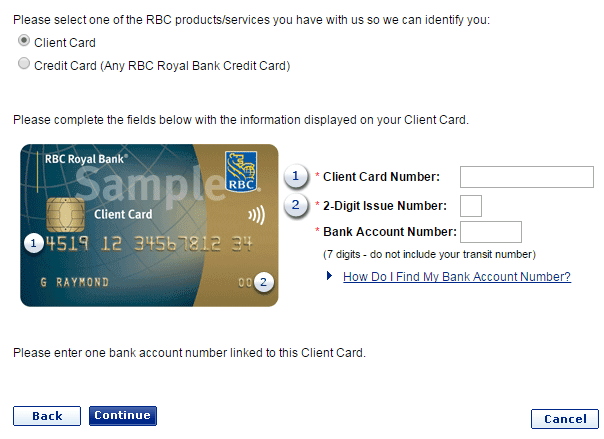 rbc client card no cvv