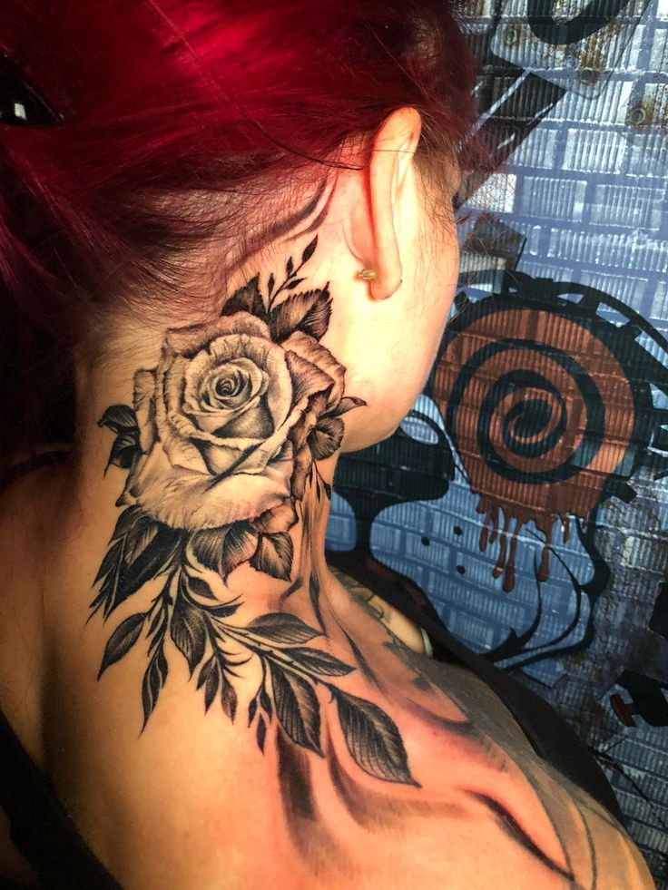 rose side neck tattoo