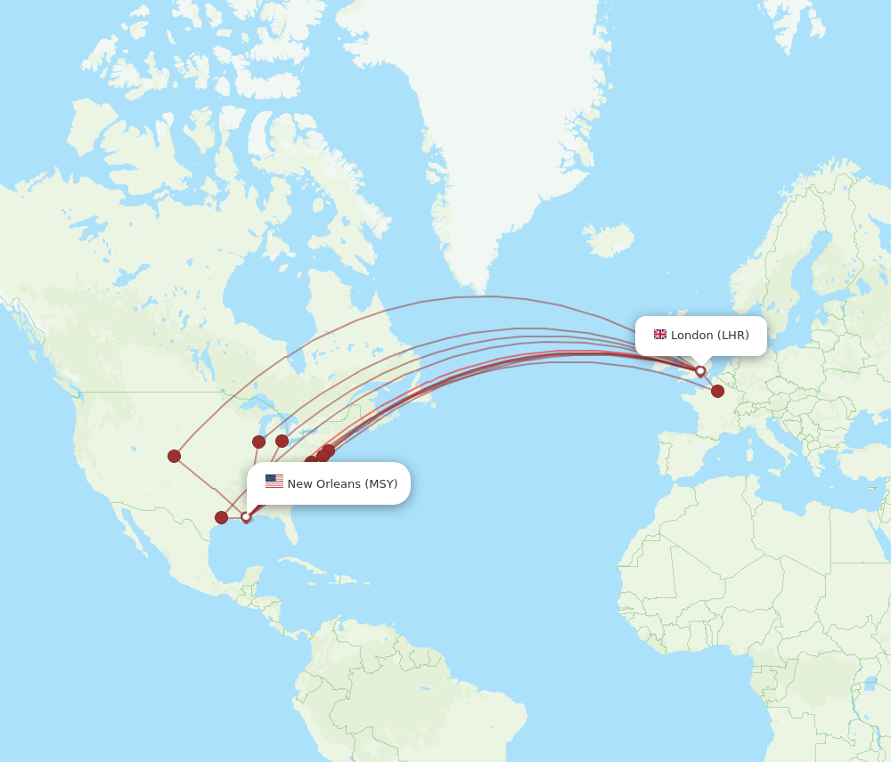 london to new orleans flight time