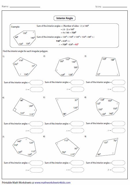 interior and exterior angles of polygons worksheet