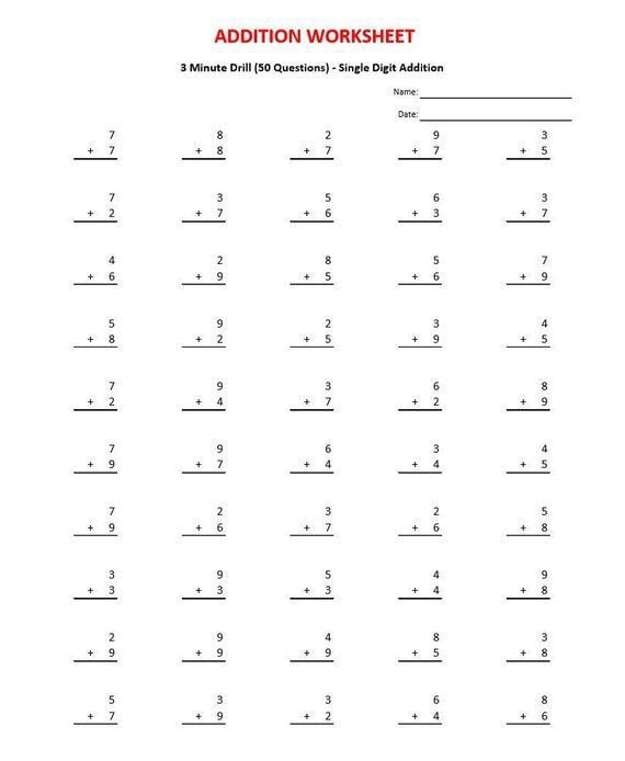 3 minute addition drill