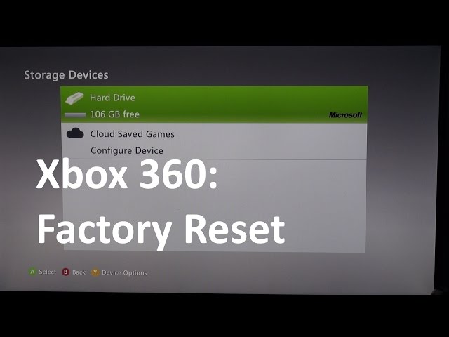 factory reset for xbox 360