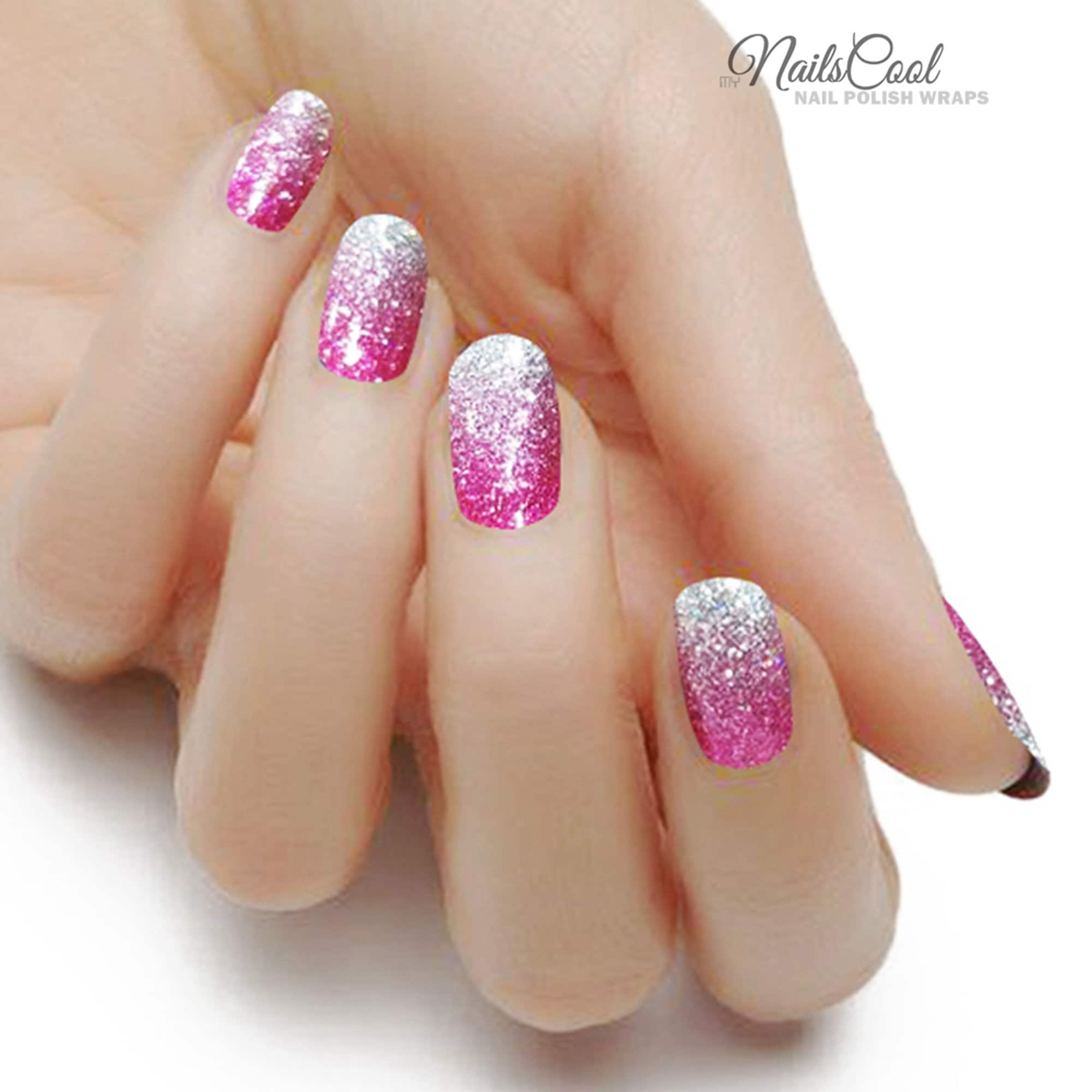 pink silver glitter nails