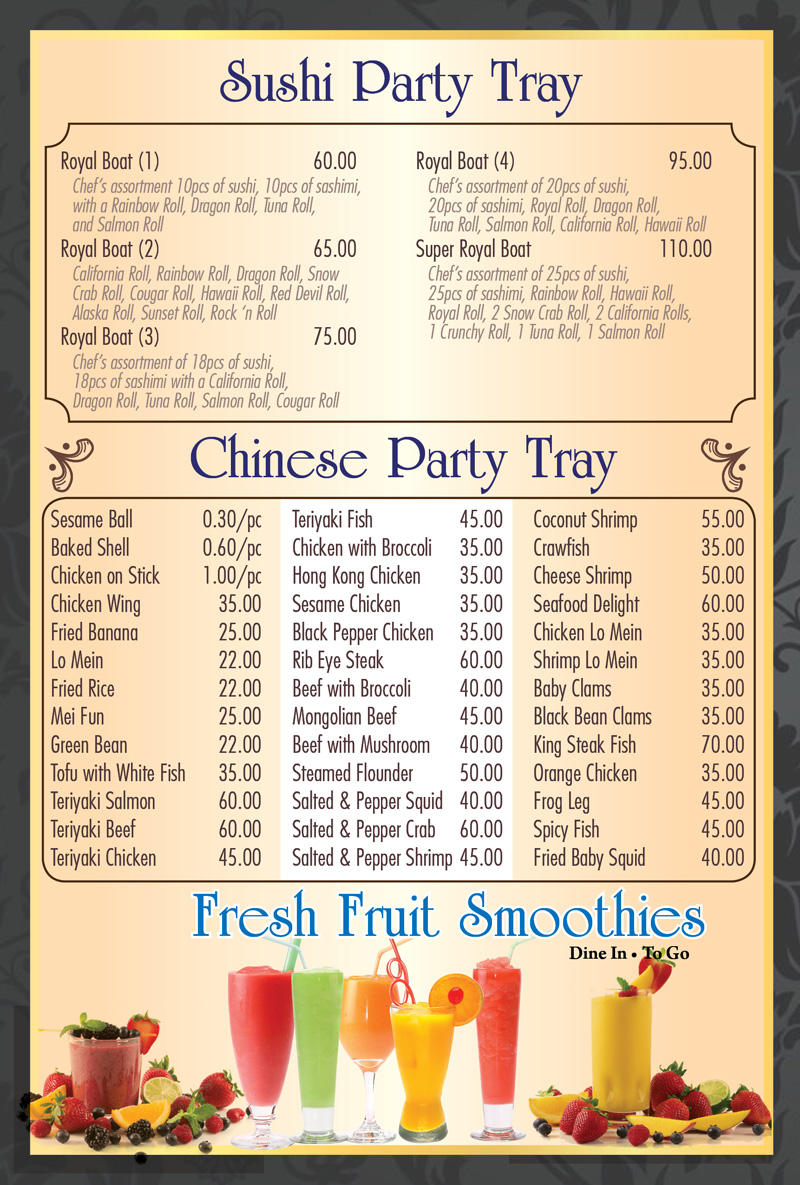 royal buffet sushi and grill menu