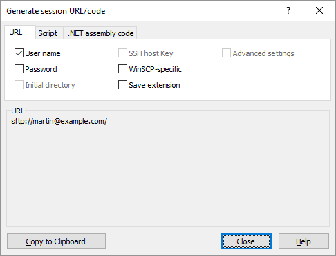 winscp session options