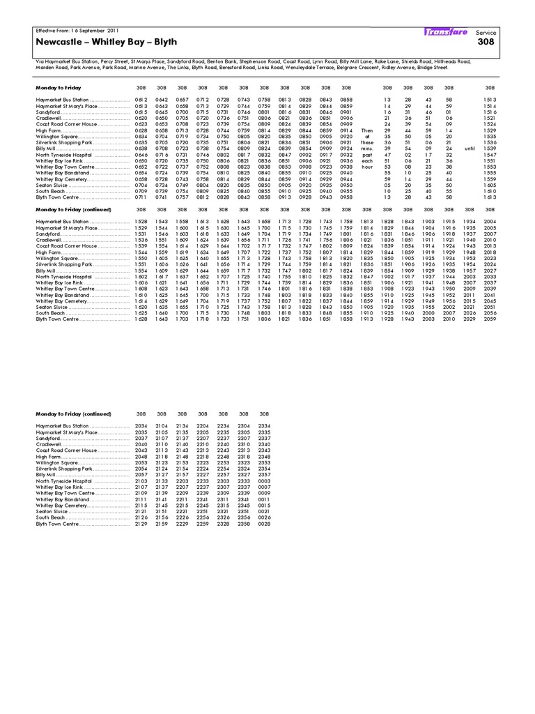 308 bus timetable newcastle