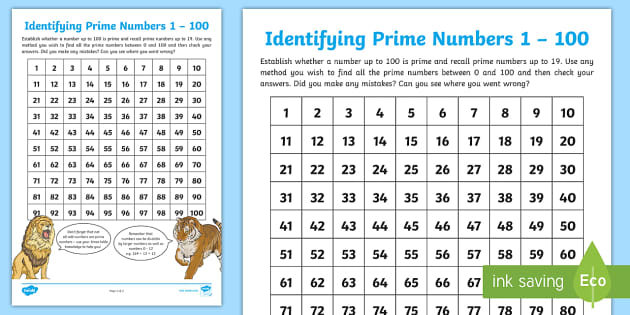 worksheet prime numbers